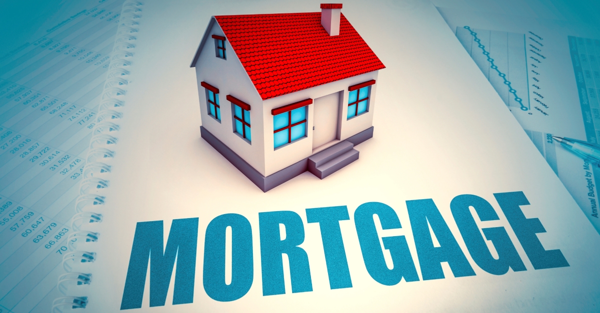 A graphic with a house model and mortgage written on it